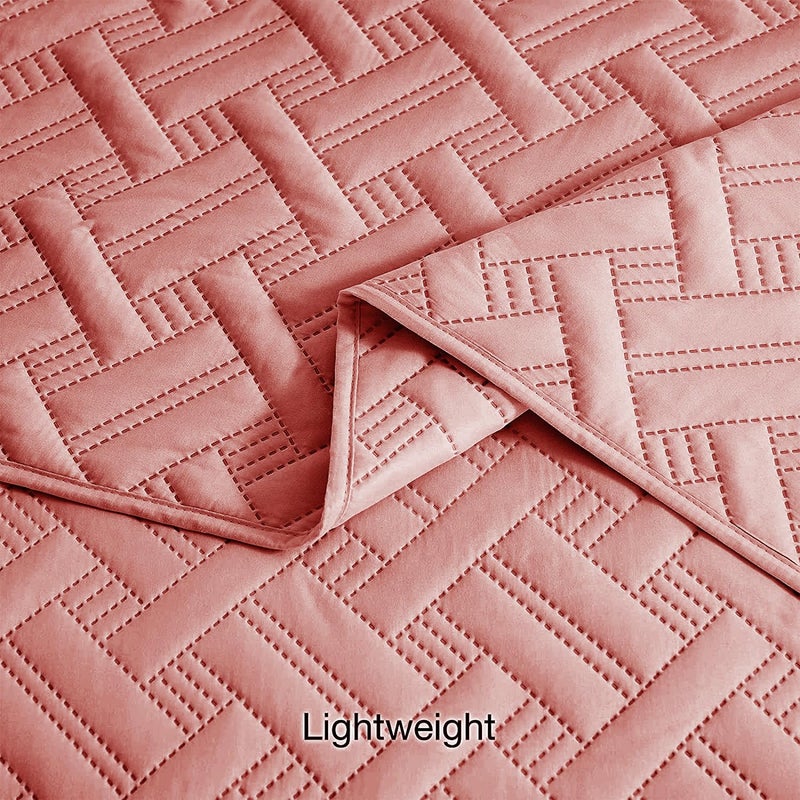 BSB غطاء سرير كينج كوتون 100% من BSB HOME بتقنية الالتراساونيك 280 TC مع 2 غطاء وسادة، (فاخر، وردي فاتح، 90X100 بوصة، 254X228 سم) - Image 5