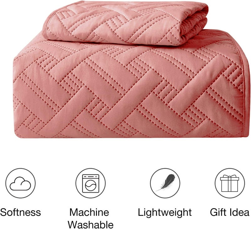 BSB غطاء سرير كينج كوتون 100% من BSB HOME بتقنية الالتراساونيك 280 TC مع 2 غطاء وسادة، (فاخر، وردي فاتح، 90X100 بوصة، 254X228 سم) - Image 3