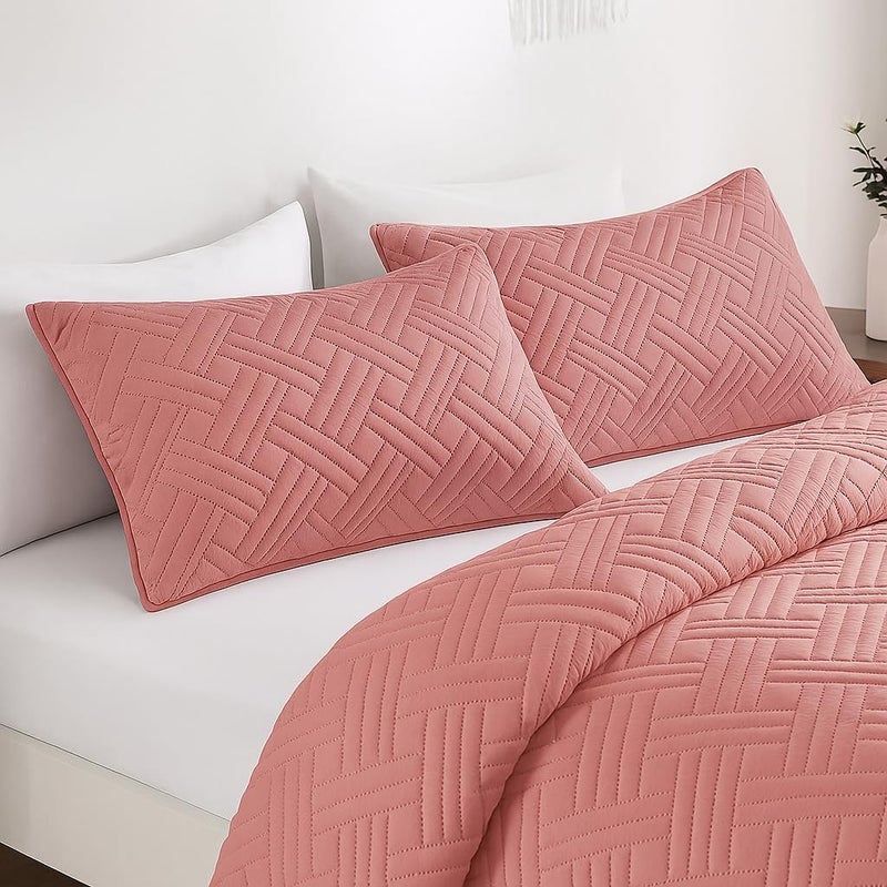 BSB غطاء سرير كينج كوتون 100% من BSB HOME بتقنية الالتراساونيك 280 TC مع 2 غطاء وسادة، (فاخر، وردي فاتح، 90X100 بوصة، 254X228 سم) - Image 2