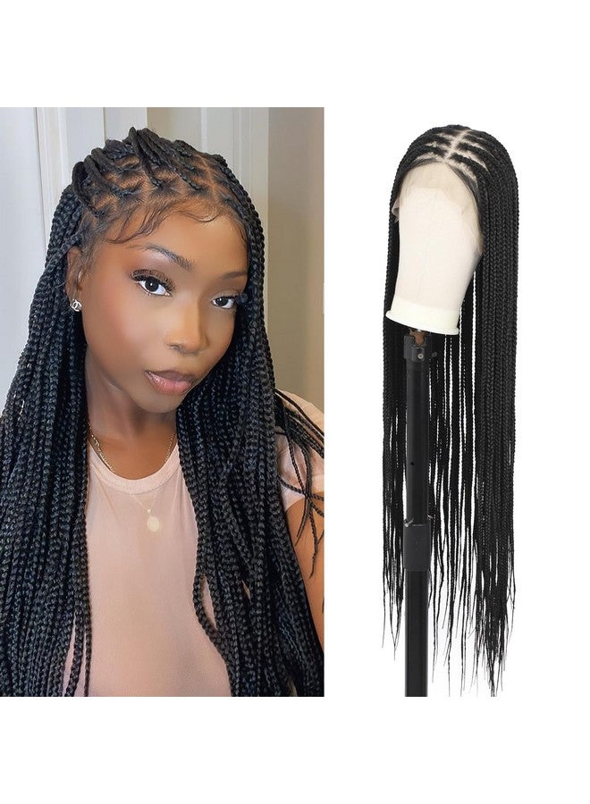Lexqui 36 Inch 360° Hd Full Lace Braided Wigs For Women Knotless Box Braid Wig Braided Lace Front Wigs With Baby Hair Human Hair Blended Full Lace Braids Wig Black - Image 1