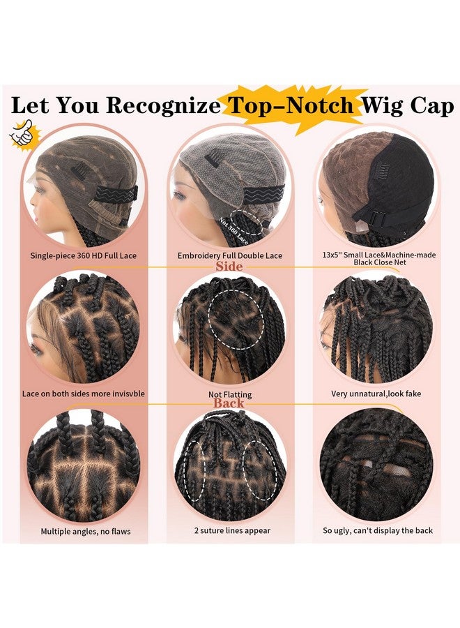 Lexqui 36 Inch 360° Hd Full Lace Braided Wigs For Women Knotless Box Braid Wig Braided Lace Front Wigs With Baby Hair Human Hair Blended Full Lace Braids Wig Black - Image 2