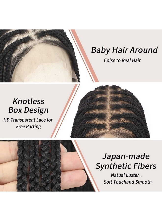 Lexqui 36 Inch 360° Hd Full Lace Braided Wigs For Women Knotless Box Braid Wig Braided Lace Front Wigs With Baby Hair Human Hair Blended Full Lace Braids Wig Black - Image 3