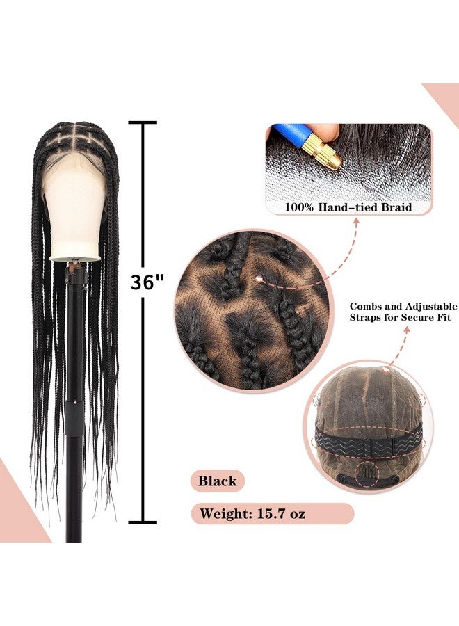 Lexqui 36 Inch 360° Hd Full Lace Braided Wigs For Women Knotless Box Braid Wig Braided Lace Front Wigs With Baby Hair Human Hair Blended Full Lace Braids Wig Black - Image 5