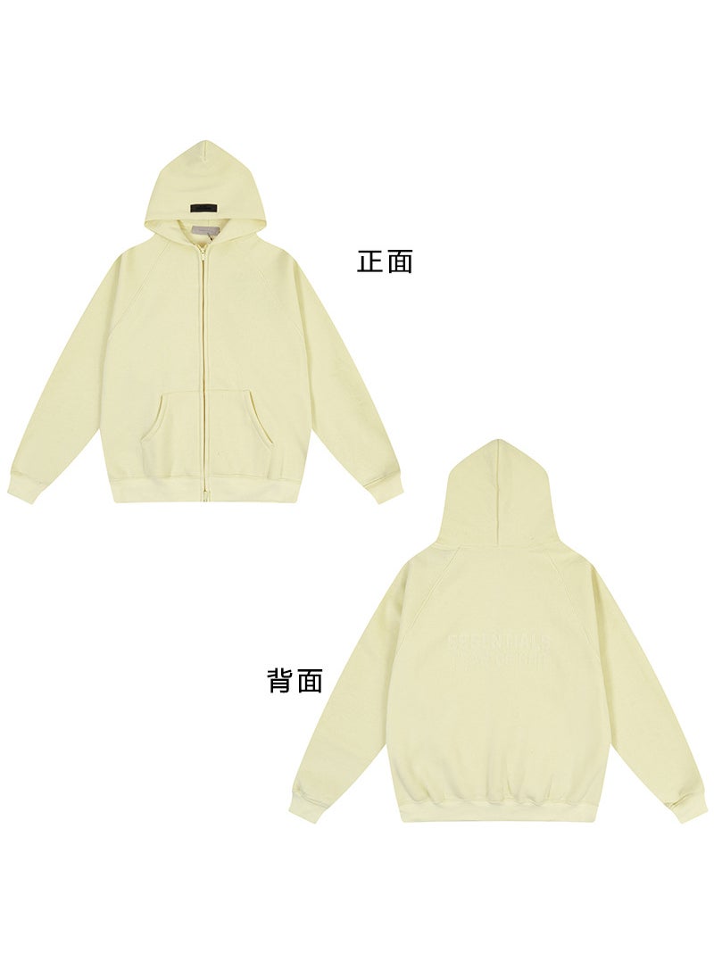 Generic - FOG ESSENTIALS Hoodie Autumn Winter Plush Zip Jacket Milky yellow - Image 1