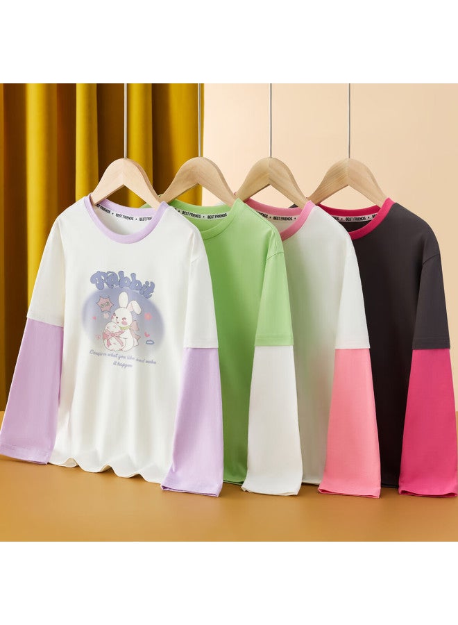 Tinsino Children's Long-sleeve T-shirt, Boys And Girls T-shirt, Spring Faux Two-piece Solid Color Base Layer Top, Children's Clothing, Mosquito Net Dinosaur