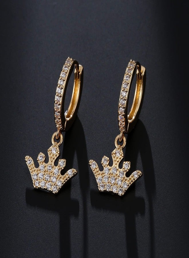 DS Crown Huggie hoop earrings for women,14K Gold Plated Dainty Minimalist Drop Dangle Pierced cartilage earlobe Earrings Classic Zircon Small Hoop Earrings Jewelry Gift for Wife Mom-Gold - Image 4