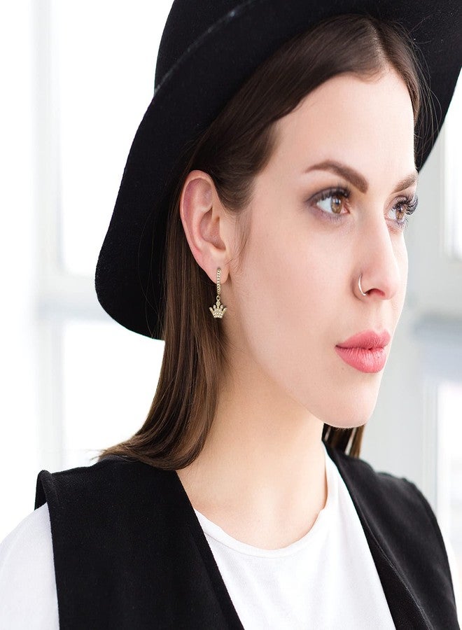 DS Crown Huggie hoop earrings for women,14K Gold Plated Dainty Minimalist Drop Dangle Pierced cartilage earlobe Earrings Classic Zircon Small Hoop Earrings Jewelry Gift for Wife Mom-Gold - Image 5