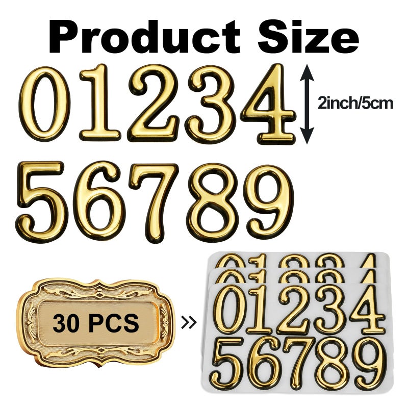 Domthent 30 PCS Mailbox Numbers for Outside â€“ 3 Complete Sets of 0-9 Self Adhesive Gold House Numbers, 2 Inch Weatherproof Mailbox Numbers for House Door, Apartment, Office, Trash Cans (3) - Image 2