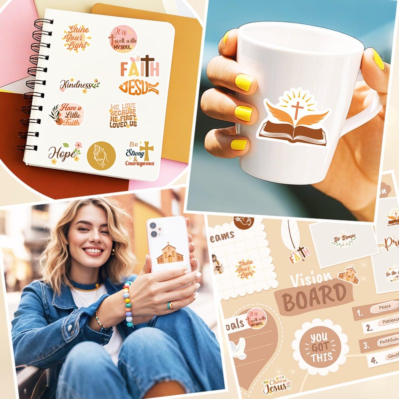 MENIFEND 50 Pcs Christian Faith Prayer Board Stickers, Boho Inspirational Bible Verse and Jesus Quote Stickers, Religious Vision Board Supplies and Kit for Faith Journaling and Planner Use - Image 5