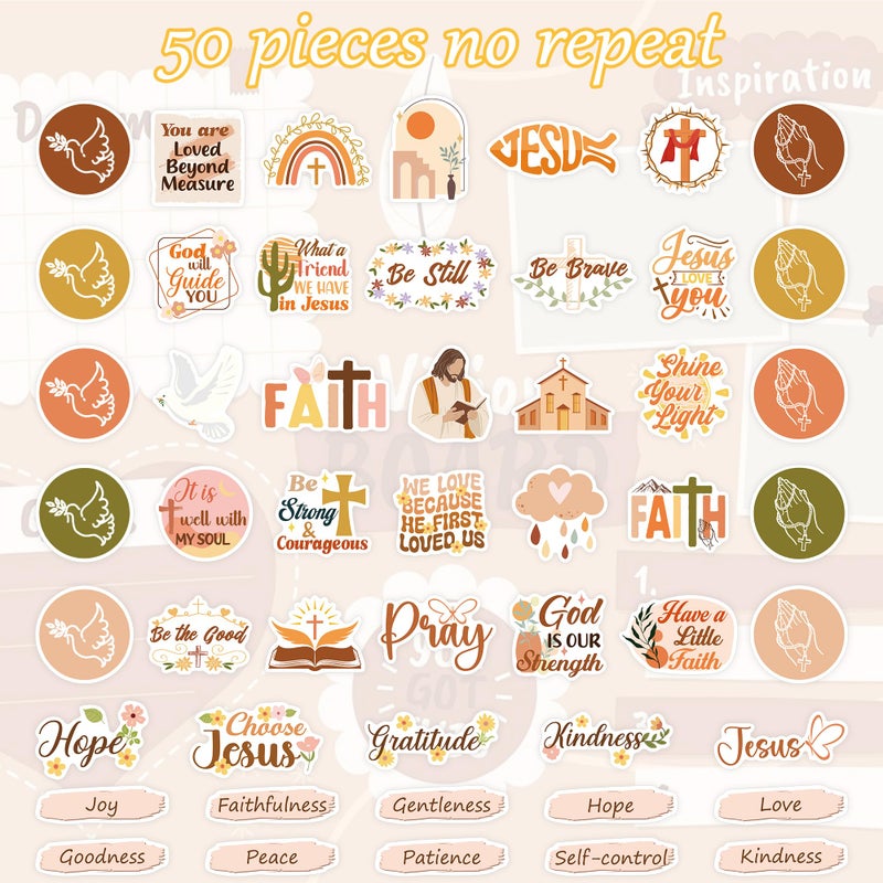 MENIFEND 50 Pcs Christian Faith Prayer Board Stickers, Boho Inspirational Bible Verse and Jesus Quote Stickers, Religious Vision Board Supplies and Kit for Faith Journaling and Planner Use - Image 2