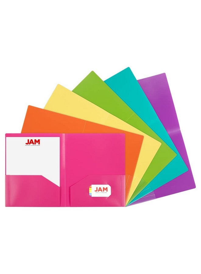 JAM PAPER Heavy Duty Plastic 2 Pocket Extra Tough School Folders - Assorted Fashion Colors - 6/Pack - Image 1