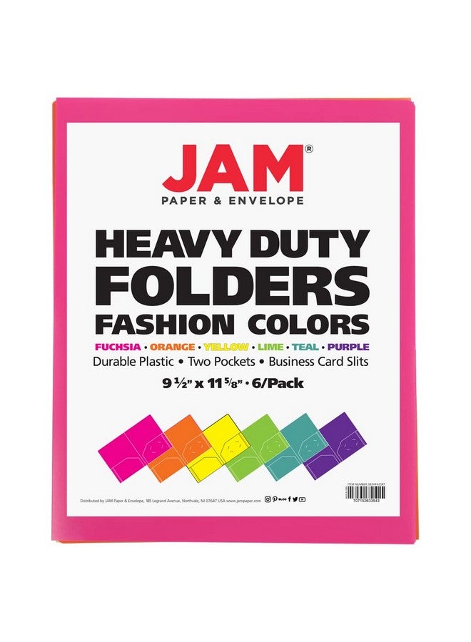 JAM PAPER Heavy Duty Plastic 2 Pocket Extra Tough School Folders - Assorted Fashion Colors - 6/Pack - Image 2