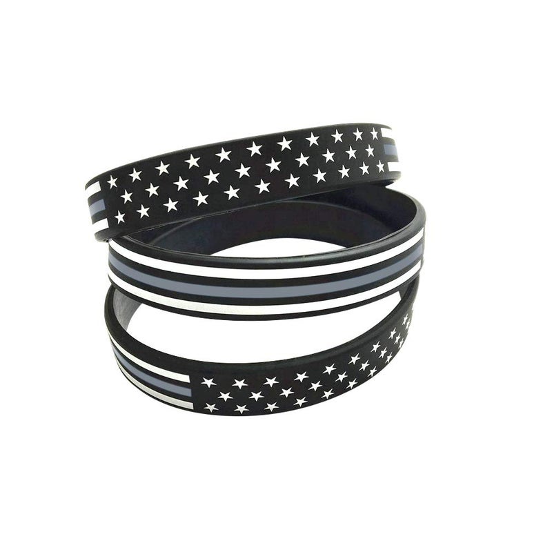 Great 1 Thin Grey-Gray-Silver Line American Flag Silicone Stretchable Bracelet 4-Pack - Correctional Officer - Image 4