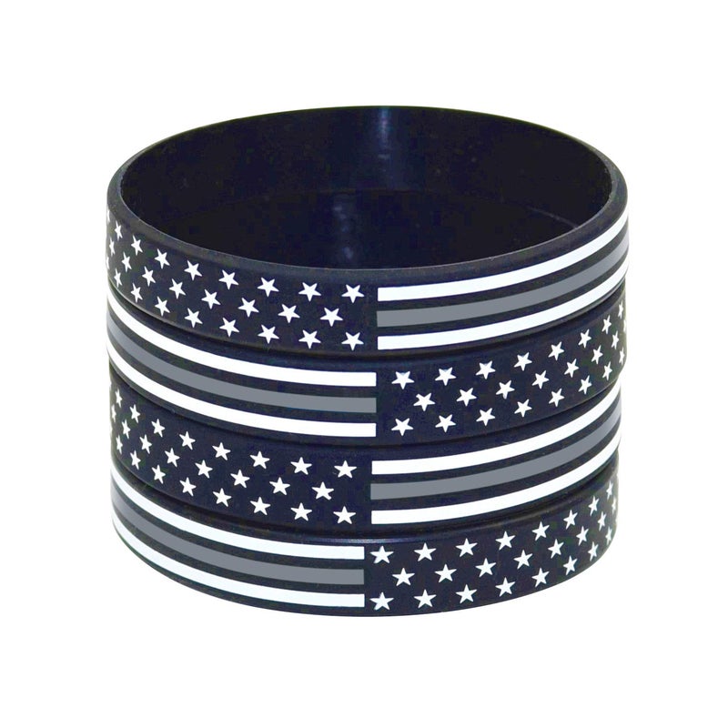 Great 1 Thin Grey-Gray-Silver Line American Flag Silicone Stretchable Bracelet 4-Pack - Correctional Officer - Image 3