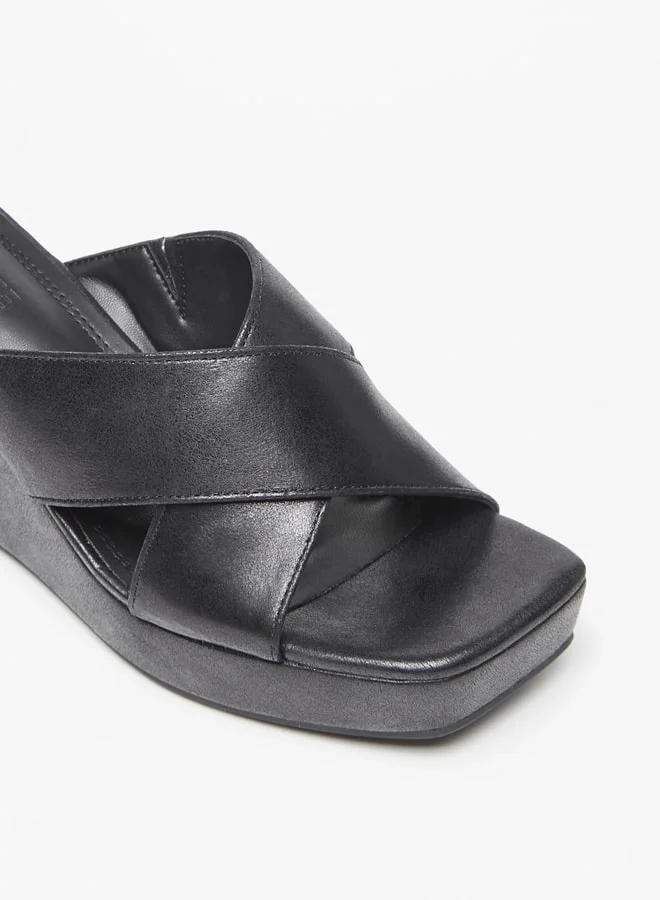 سيليست Women's Cross Strap Slip-On Sandals with Wedge Heels