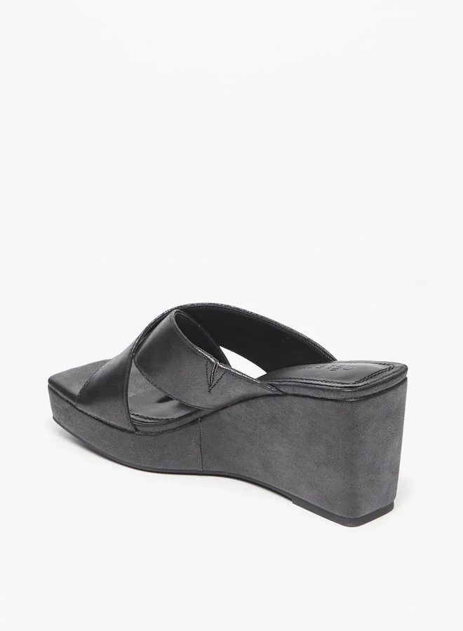 سيليست Women's Cross Strap Slip-On Sandals with Wedge Heels
