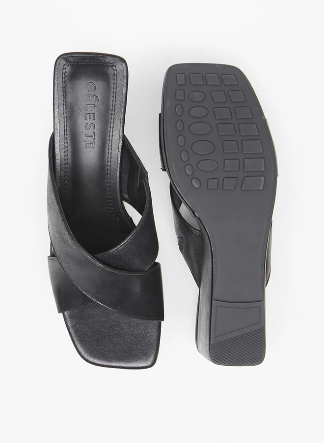سيليست Women's Cross Strap Slip-On Sandals with Wedge Heels