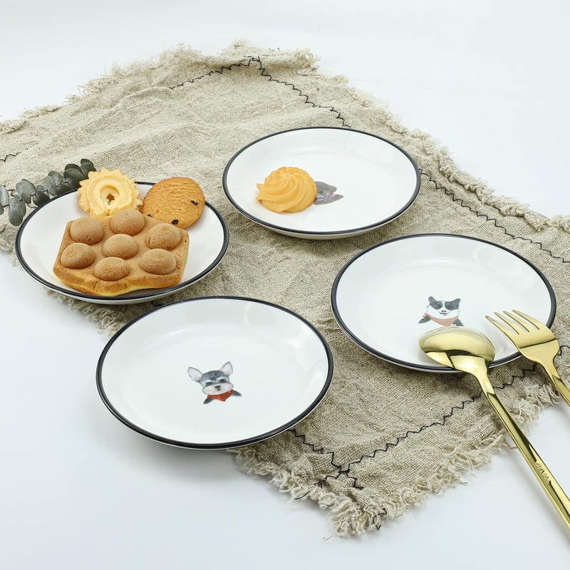 WAIT FLY WAIT FLY 5 Inches Funny Retro Dog Pattern with Brush Strokes Ceramics Seasoning DishesTea Bag HoldersKetchup SaucerAppetizer PlatesSeasoning Dipping Bowls Set of 4  - Image 4