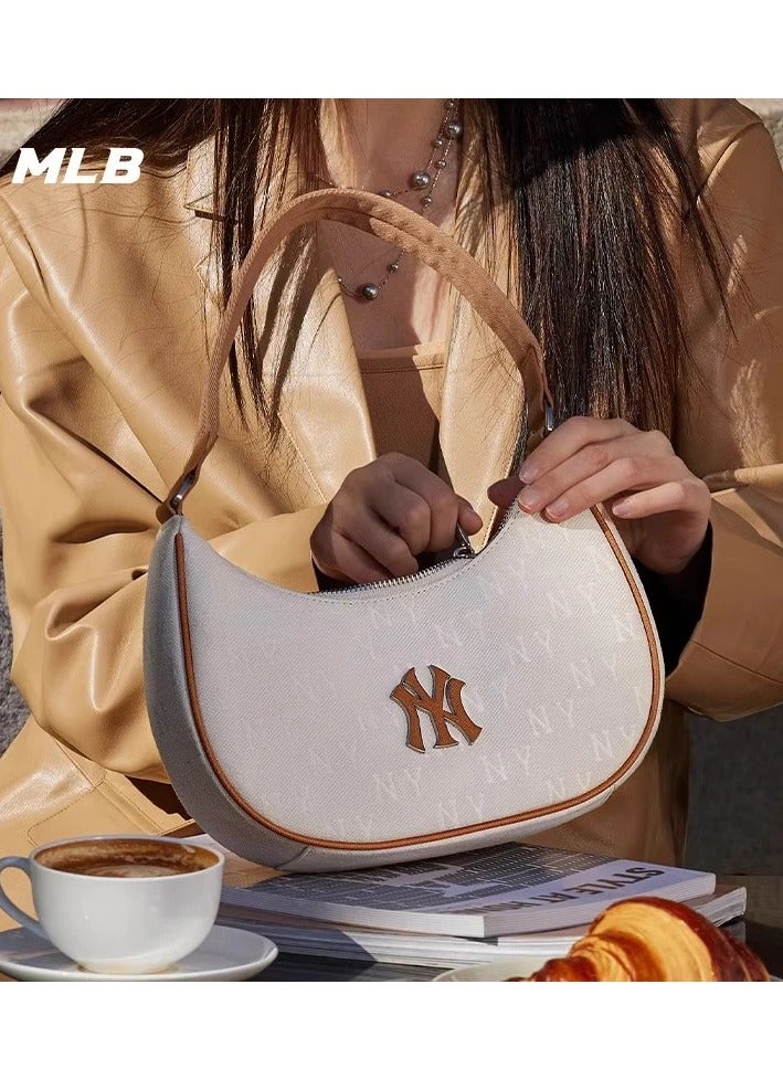 MLB Classic Lettering Jacquard Underarm Shoulder Bag New York Yankees White Brown - Image 1