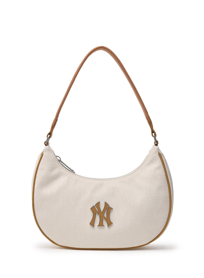 MLB Classic Lettering Jacquard Underarm Shoulder Bag New York Yankees White Brown - Image 2