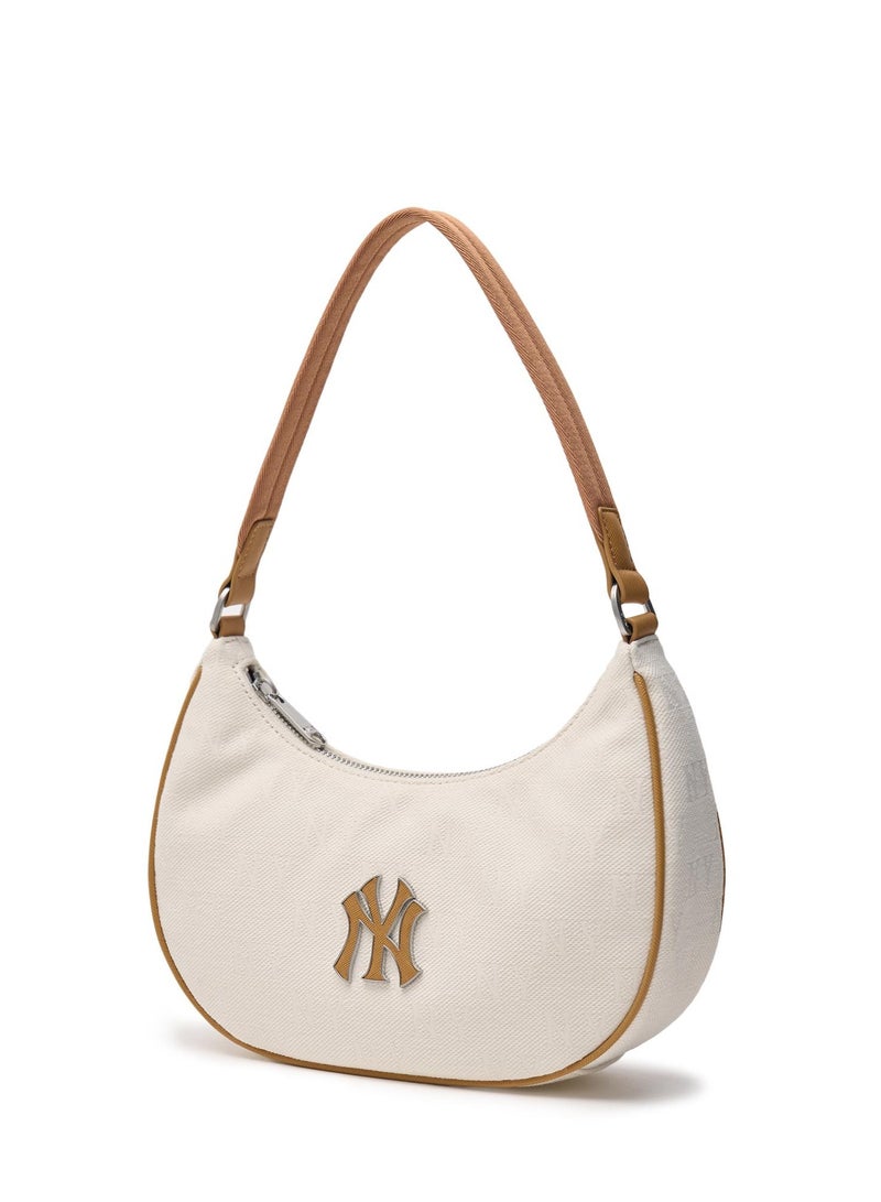 MLB Classic Lettering Jacquard Underarm Shoulder Bag New York Yankees White Brown - Image 3