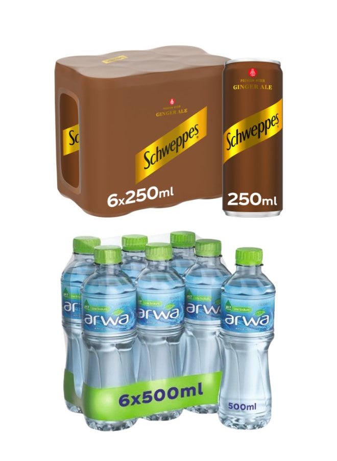 Schweppes Ginger Ale Can +Arwa Water Pet Bottle 6 x 250ml +6 x 500ml 