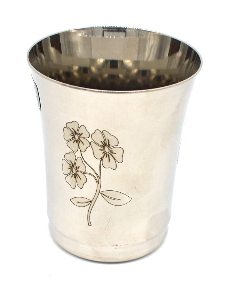 Truvic Stainless Steel Water Drinking Glass 6 Pieces Silver 300 ml Flower Print - Image 2