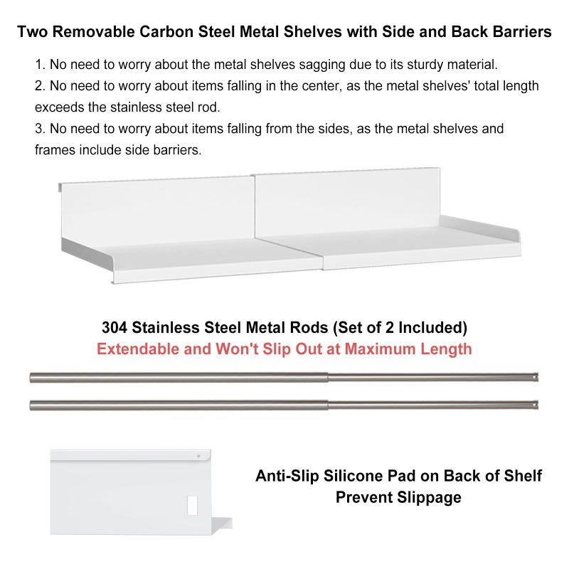 SHINEWON Expandable Under Cabinet Shelf Organizer with 0.94-Inch Thick Clips, Heavy Duty Extendable Under Shelf Storage Basket for Pantry or Laundry Room, White, 1 Pack, Interior: 4.13" H x 7.2" D - Image 3