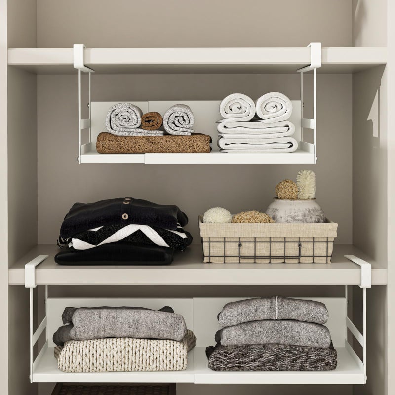 SHINEWON Expandable Under Cabinet Shelf Organizer with 0.94-Inch Thick Clips, Heavy Duty Extendable Under Shelf Storage Basket for Pantry or Laundry Room, White, 1 Pack, Interior: 4.13" H x 7.2" D - Image 5