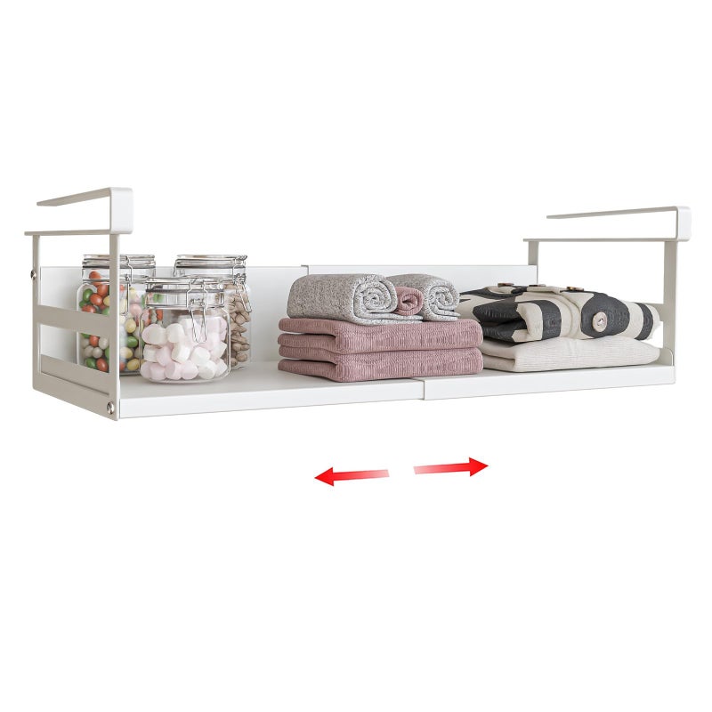 SHINEWON Expandable Under Cabinet Shelf Organizer with 0.94-Inch Thick Clips, Heavy Duty Extendable Under Shelf Storage Basket for Pantry or Laundry Room, White, 1 Pack, Interior: 4.13" H x 7.2" D - Image 1