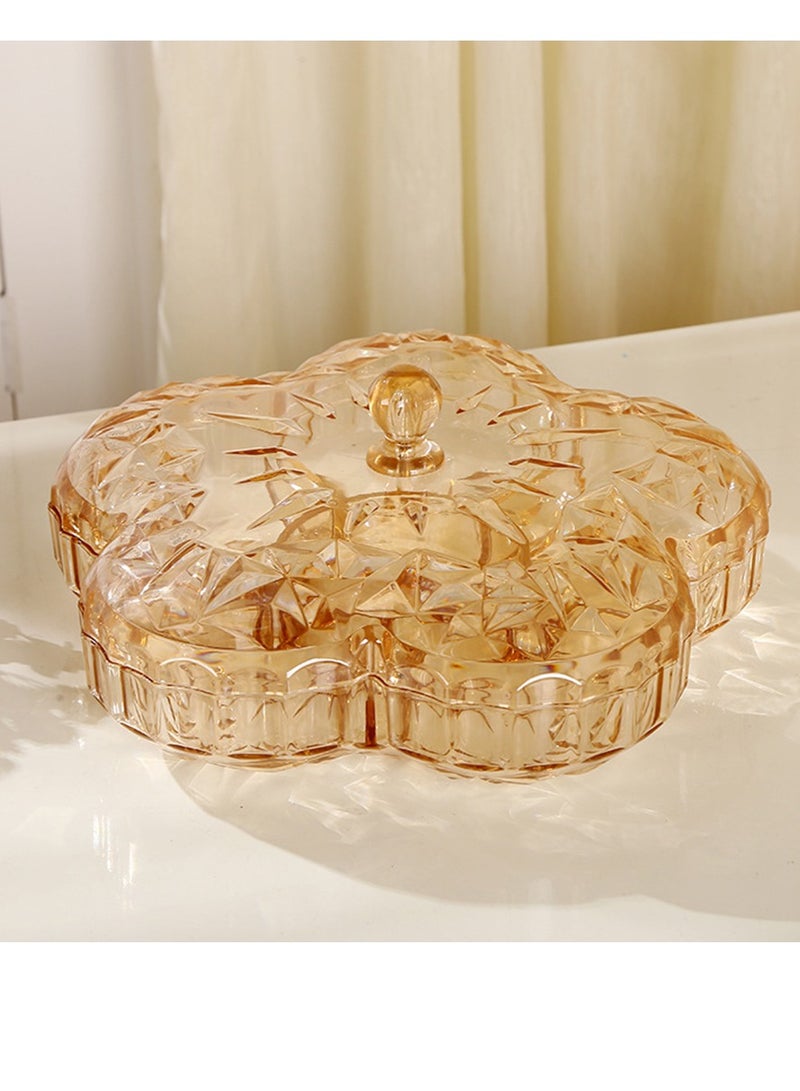 Snack Serving Tray with Lid, 11.8" Round Plastic Food Storage Organizer, 6 Compartments for Dried Fruits, Nuts, Candies, Cookies, Fruits - Image 1