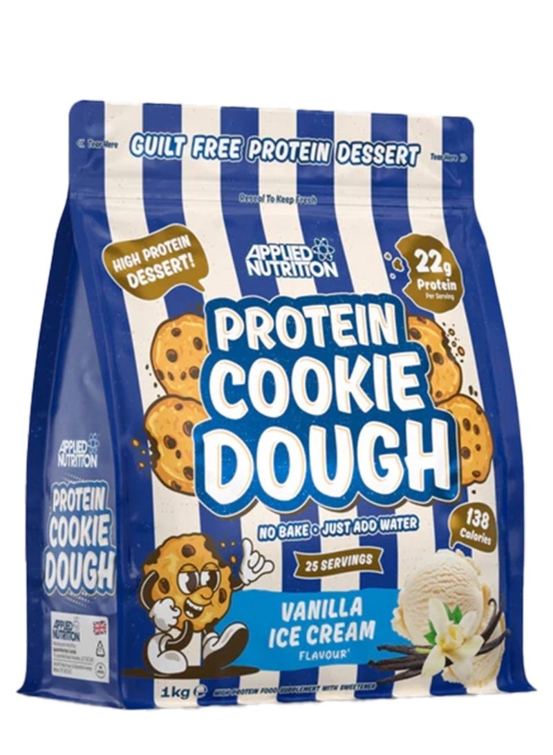 عجينة كوكيز البروتين من أبلايد نيوتريشن - بنكهة آيس كريم الفانيليا، ١ كجم | ٢٢ غرام بروتين لكل حصة، قليلة السعرات الحرارية، جاهزة للأكل