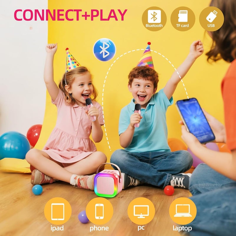 Kinglucky آلة كاريوكي مصغرة كينجلوكي للأطفال والكبار هدية (صغيرة لطيفة ومحمولة) مكبر صوت بلوتوث مع ميكروفون لاسلكي (صوت عالٍ) هدايا عيد ميلاد للفتيات من 3 إلى 12 عامًا ألعاب للأطفال الصغار - وردي - Image 5