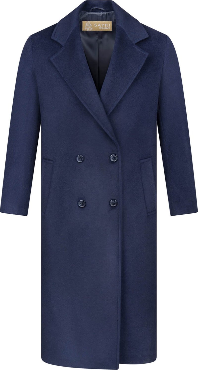 Hatem Saykı Hatem Sayki Sayki Woman Navy Blue Regular Fit Mono Collar Cashmere Coat  - Image 2