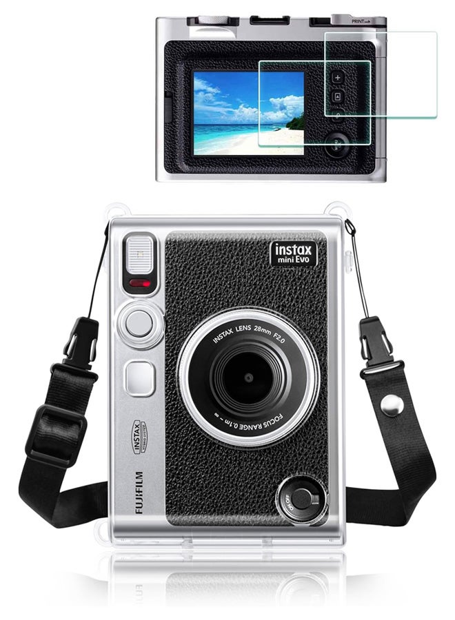 SJet Instax Mini EVO Case, PC Hard Clear Case for Fujifilm Instant Mini EVO Camera, 9H Hardness Screen Protector with Shoulder Strap (Clear) - Image 1