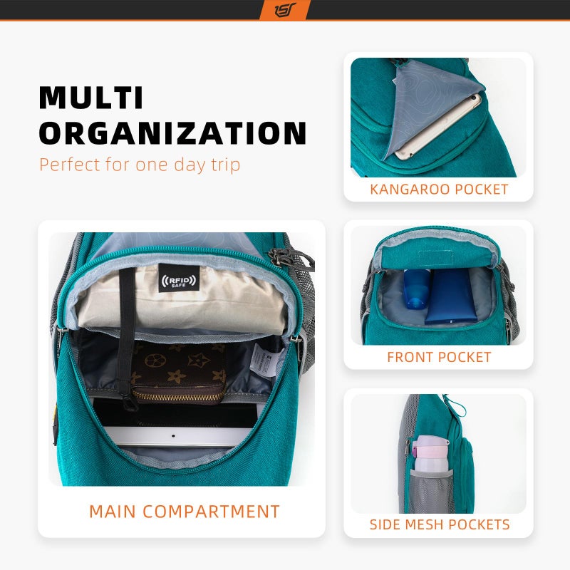 SKYSPER Sling Bag RFID Crossbody Sling Backpack Cross Body Shoulder Bag Travel Hiking Daypack for Women Men(Cyan) - Image 2