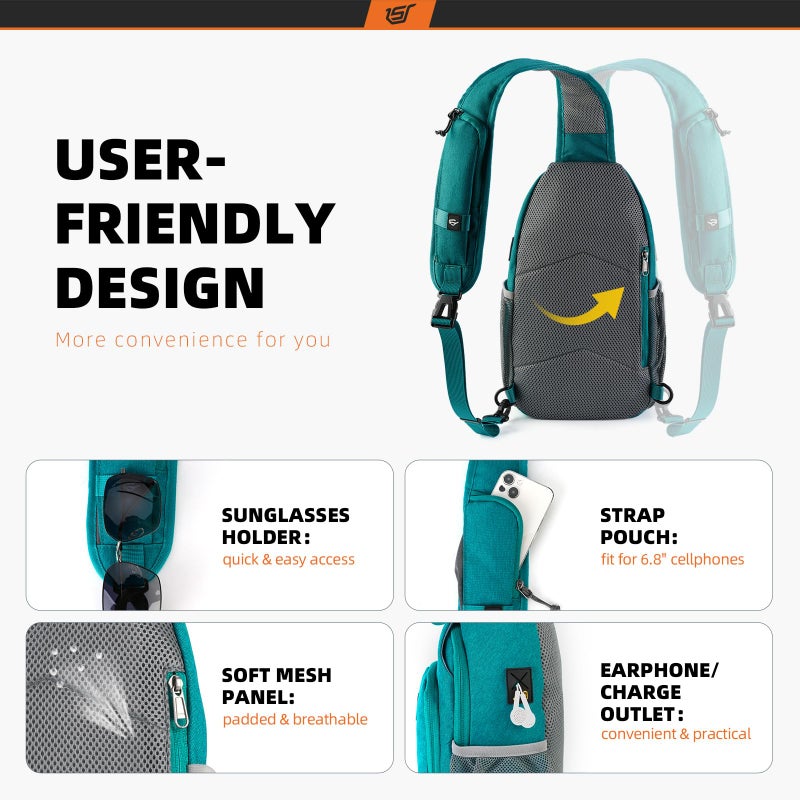 SKYSPER Sling Bag RFID Crossbody Sling Backpack Cross Body Shoulder Bag Travel Hiking Daypack for Women Men(Cyan) - Image 4