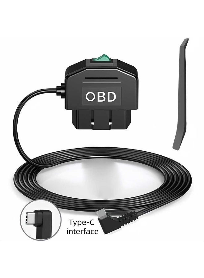 OBD Hardwire Convenient Connection Kit, Type C Dashboard Camera Hardwire Kit USB C with OBD Power Cable, Suitable for Dashboard Recorders from 12-24V to 5V/3A, with Low Voltage Protection, Suitable for Dashboard Recorders, GPS, Radar (Not Suitable for EV Cars and Electric Vehicles) - Image 1