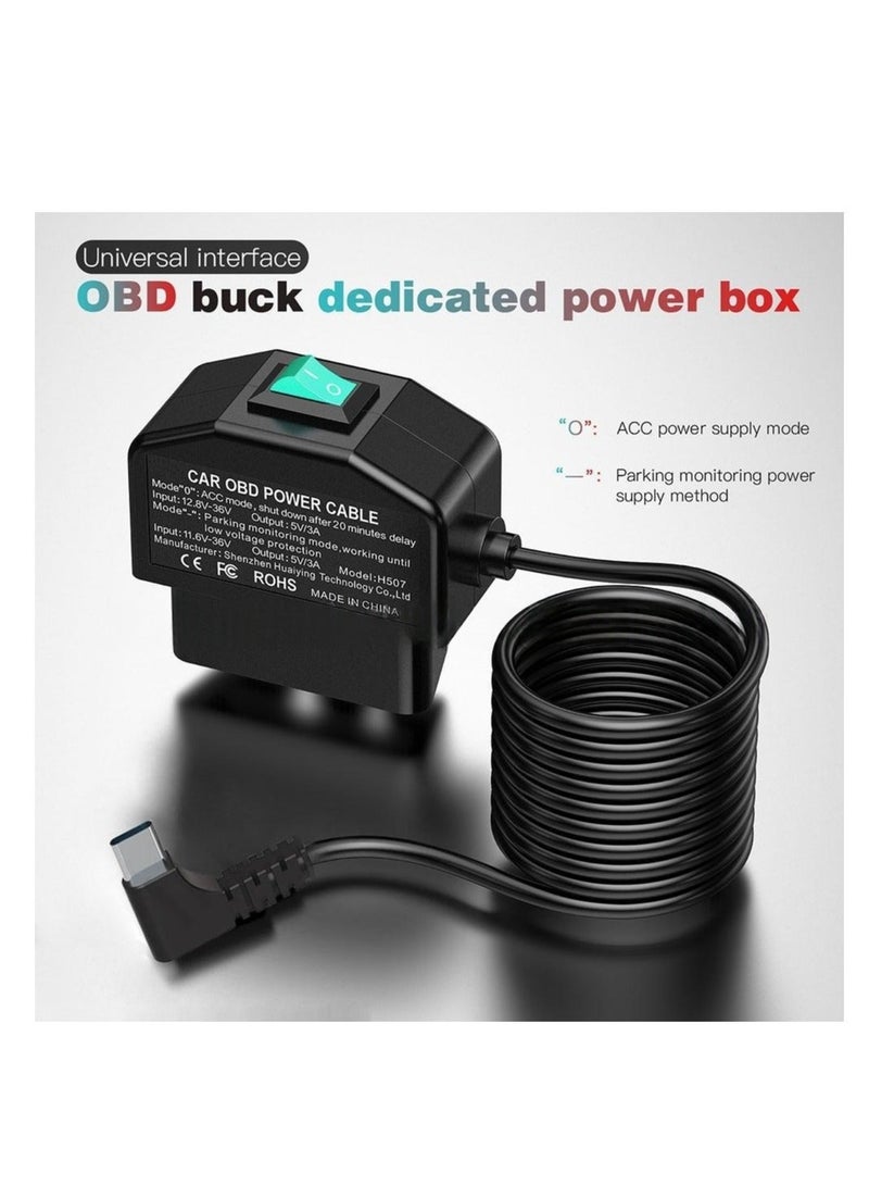 OBD Hardwire Convenient Connection Kit, Type C Dashboard Camera Hardwire Kit USB C with OBD Power Cable, Suitable for Dashboard Recorders from 12-24V to 5V/3A, with Low Voltage Protection, Suitable for Dashboard Recorders, GPS, Radar (Not Suitable for EV Cars and Electric Vehicles) - Image 3