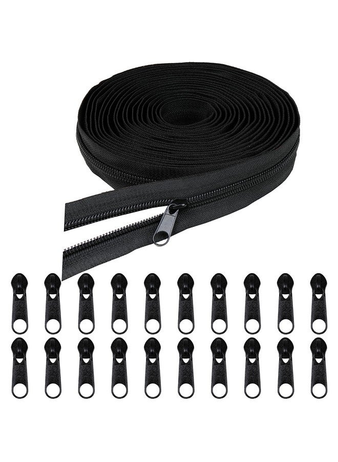 YAKA 5 Yards Bulk Zippers #5 Nylon Coil Zippers for Sewing Black Nylon Coil Zipper by The Yard with 20pcs Zipper Sliders for DIY Sewing Craft Bags and clothing - Image 1