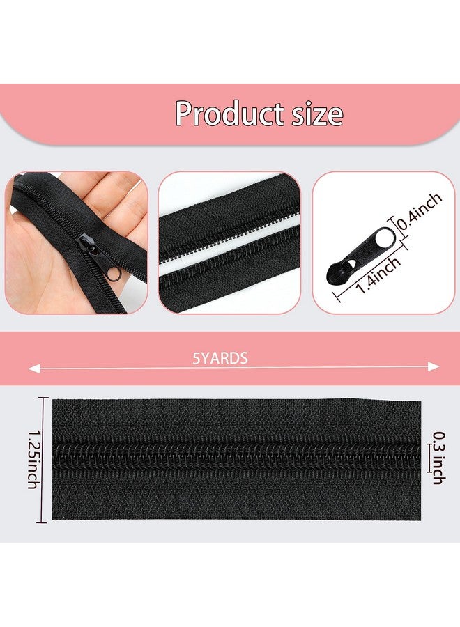 YAKA 5 Yards Bulk Zippers #5 Nylon Coil Zippers for Sewing Black Nylon Coil Zipper by The Yard with 20pcs Zipper Sliders for DIY Sewing Craft Bags and clothing - Image 2