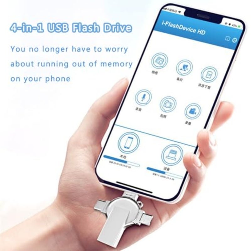 محرك فلاش USB، سعة 2 تيرابايت 3.0 عالي السرعة 4 في 1 نوع C OTG Stick وحدة تخزين خارجية للهواتف الذكية والكمبيوتر المحمول والكمبيوتر اللوحي والكمبيوتر الشخصي، هيكل معدني أسود مقاوم للصدمات ومقاوم للماء - Image 2