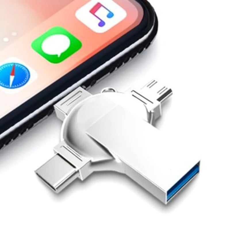 محرك فلاش USB، سعة 2 تيرابايت 3.0 عالي السرعة 4 في 1 نوع C OTG Stick وحدة تخزين خارجية للهواتف الذكية والكمبيوتر المحمول والكمبيوتر اللوحي والكمبيوتر الشخصي، هيكل معدني أسود مقاوم للصدمات ومقاوم للماء - Image 1