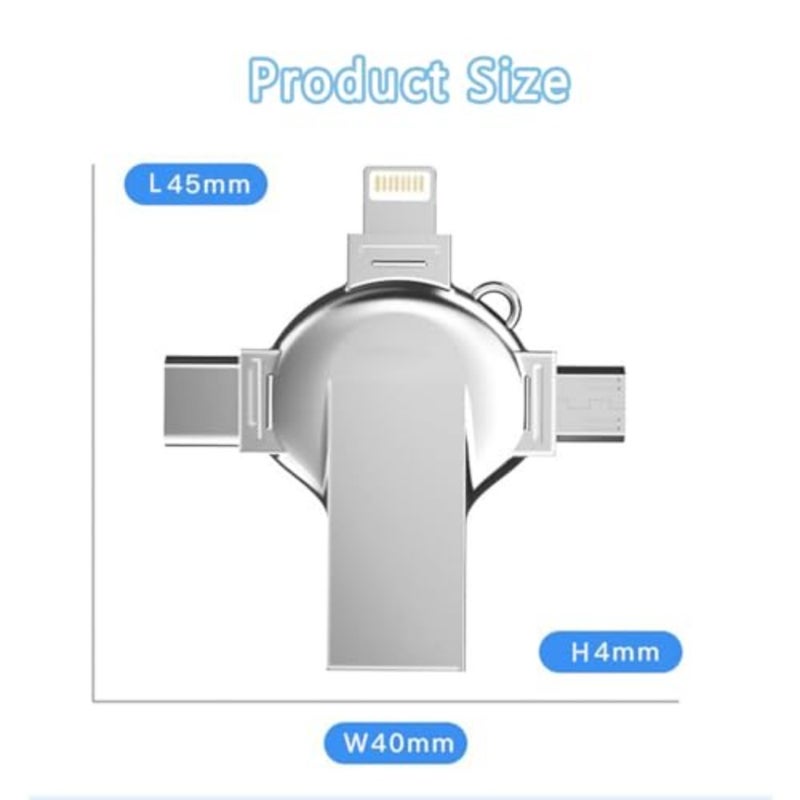 محرك فلاش USB، سعة 2 تيرابايت 3.0 عالي السرعة 4 في 1 نوع C OTG Stick وحدة تخزين خارجية للهواتف الذكية والكمبيوتر المحمول والكمبيوتر اللوحي والكمبيوتر الشخصي، هيكل معدني أسود مقاوم للصدمات ومقاوم للماء - Image 5