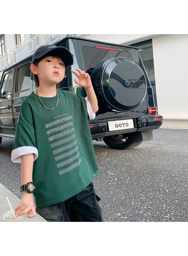 Boys Summer Loose Short-sleeved T-shirt New Children And Boys Summer Fashion Brand Mid-big Children Half-sleeved Top