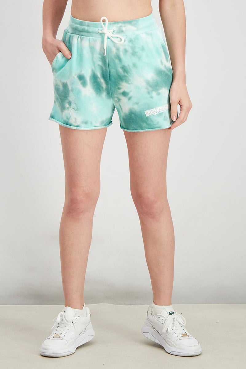 TRUE RELIGION Women Drawstring Tie Dye Shorts, Turquoise - Image 1