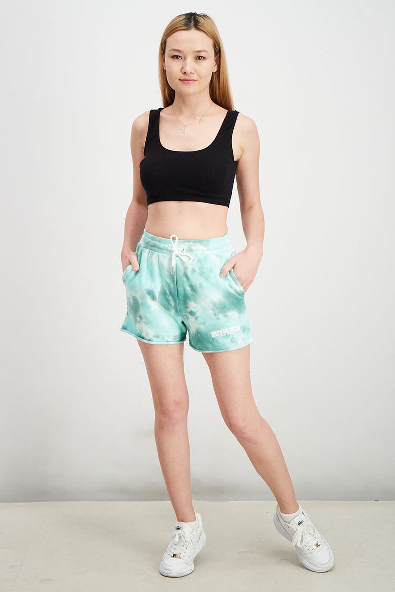 TRUE RELIGION Women Drawstring Tie Dye Shorts, Turquoise - Image 2