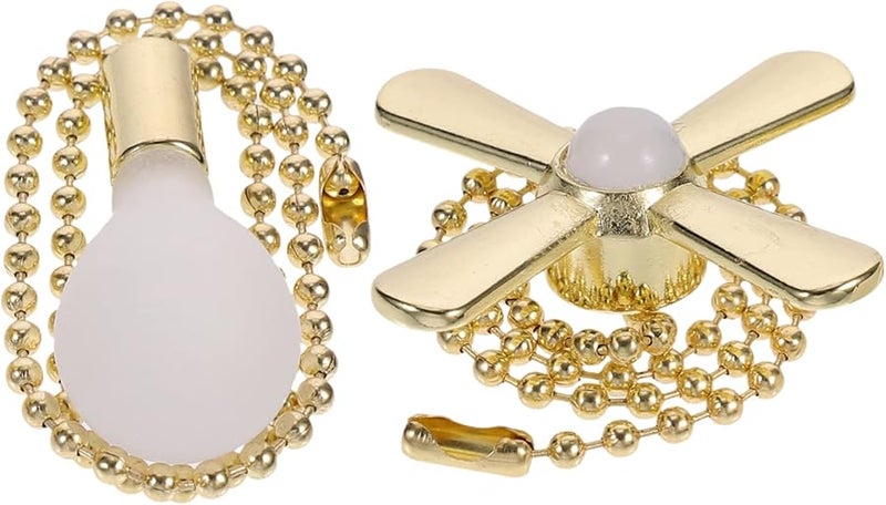 Tehaux Vintage Ceiling Fan Extension Chain Decorative Light Pull Chain Metal Glass 2 Sets - Image 2