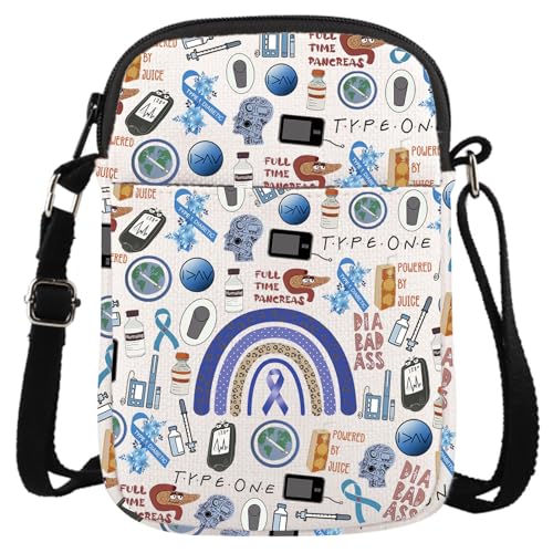 GJTIM Blue Ribbon T1D Warrior Gift Type 1 Diabetes Awareness Month Gift Diabetic Supply Bag Diabetic Medical Crossbody Bag Type One CR - Image 1