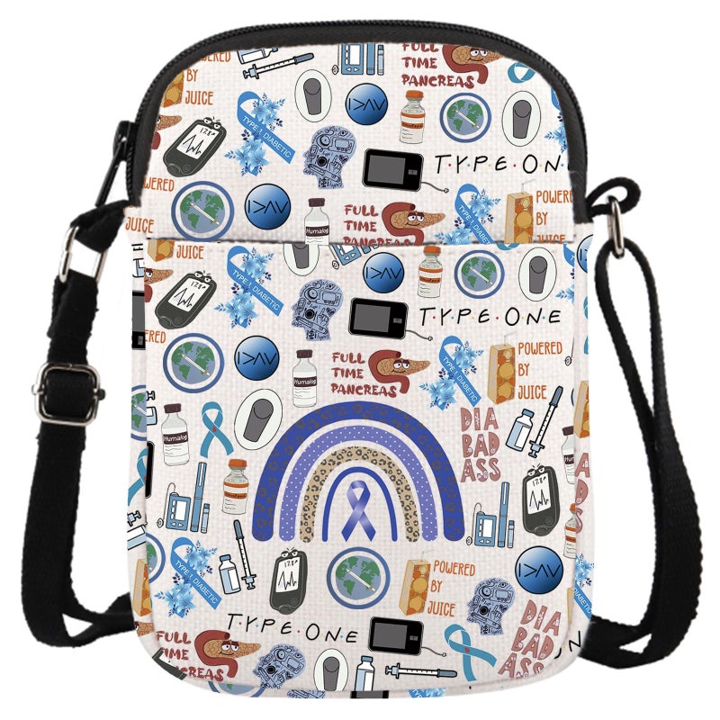 GJTIM Blue Ribbon T1D Warrior Gift Type 1 Diabetes Awareness Month Gift Diabetic Supply Bag Diabetic Medical Crossbody Bag Type One CR - Image 2